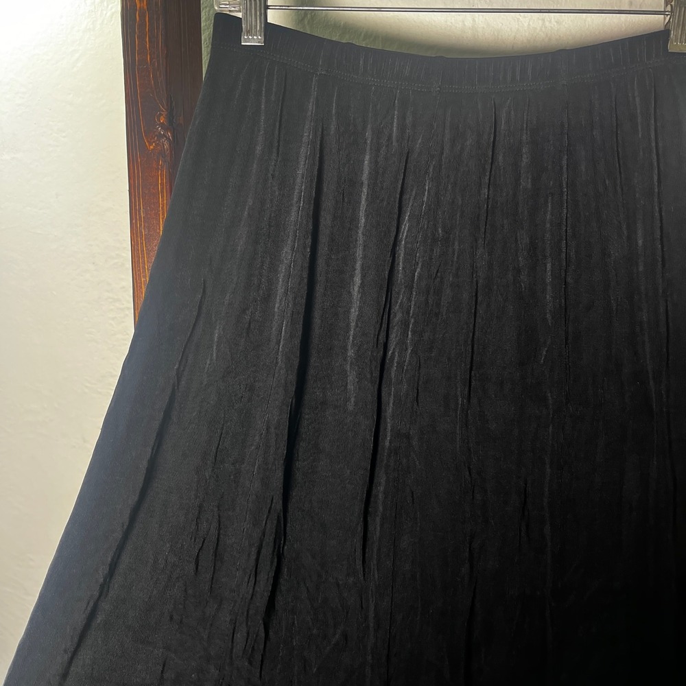 Chicos Travelers Black Ribbed Midi Skirt Elastic Waist Size 2 A-Line Made in USA - Picture 8 of 10